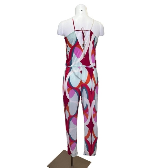 Marciano Silk Graphic Print Halter Neck Jumpsuit Size 6 Mod Psychedelic - Picture 2 of 10